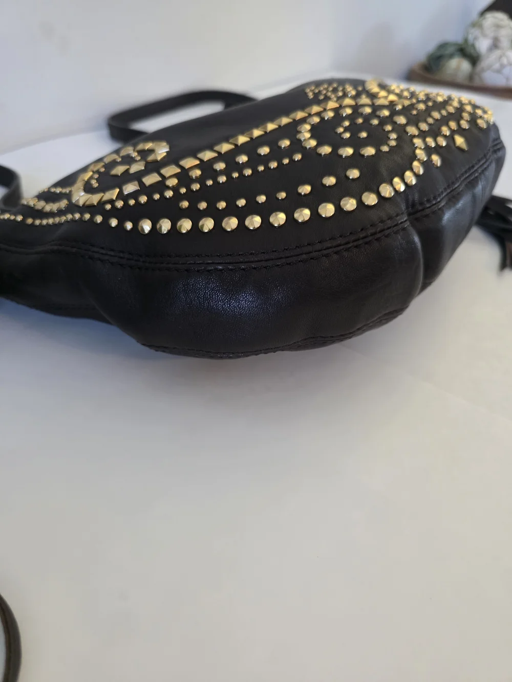 Michael Kors Rhea Studded  Shoulder/Crossbody Dark Chocolate Leather Fringe-New